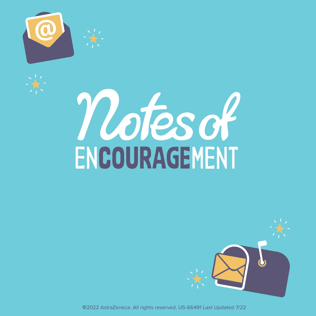 Sign up today to recieve lung cancer support. Animated illustrations of email and mail.